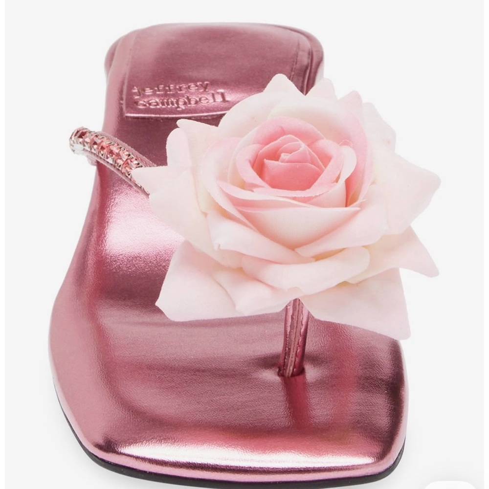 NWOT Jeffrey Campbell Primrose pink rhinestone Flip Flop with rose size 8 - Picture 3 of 11